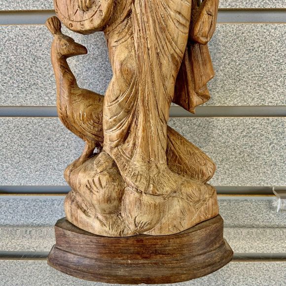 💥 Vtg Goddess Saraswati Sarasvati 💥Carved Wood Mid 20th C. ~ 16.5" Statue 💥 - Picture 6 of 13